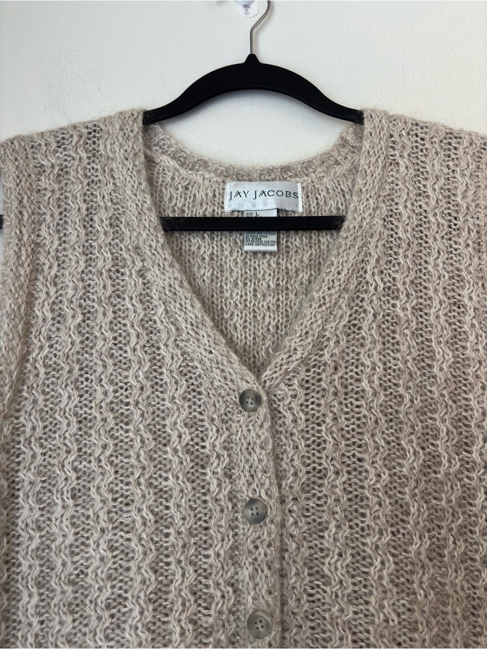 Jay Jacobs Vintage Silk Mohair Wool Knit Vest Size Large 90s Minimalist Natural - Picture 3 of 8